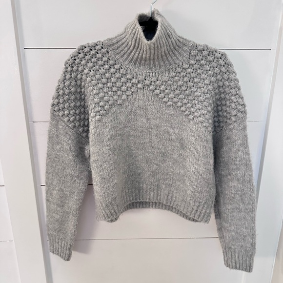 FREE PEOPLE XS Bradley Textured grey crop roll neck acrylic woman sweater boho - Picture 4 of 15